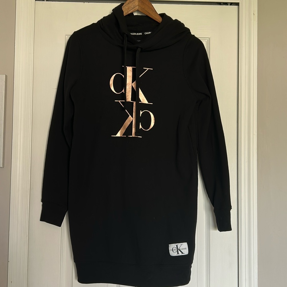 Calvin Klein Metallic Monogram Logo Sweatshirt Dress